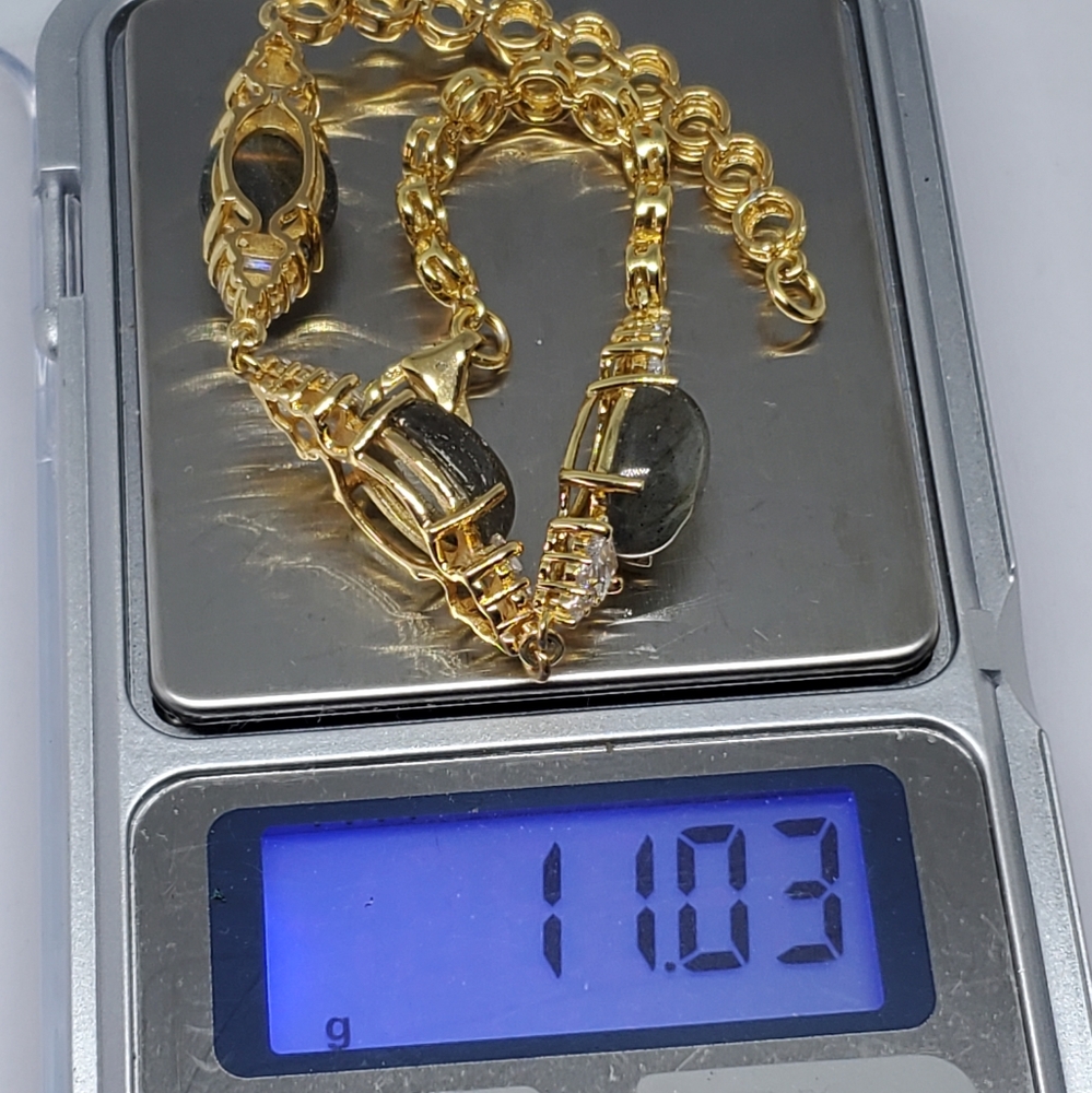 SOLD Labradorite Gold Over Sterling Silver CZ Accent Tennis Bracelet - Picture 10 of 10